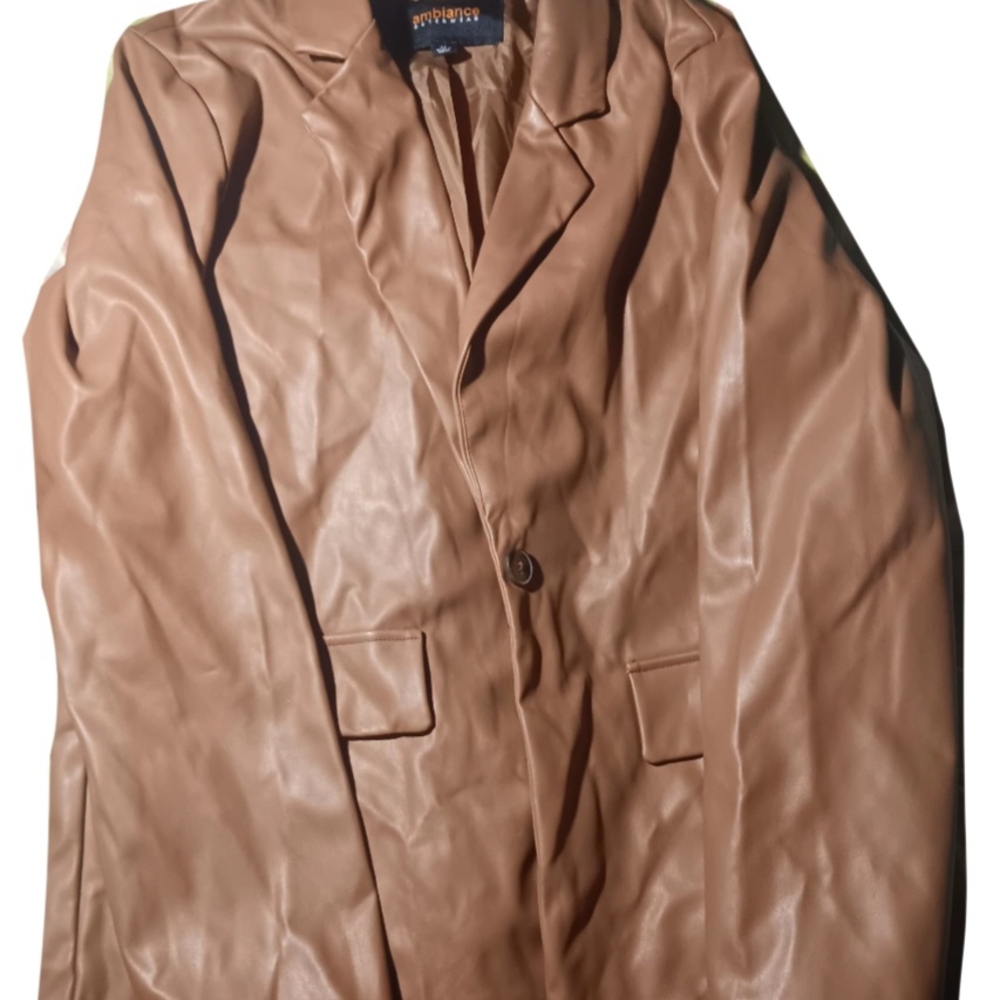 Thrifted Vintage Tan Faux Leather Blazer
